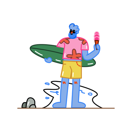 Surfer holding a surfboard on the beach  일러스트레이션