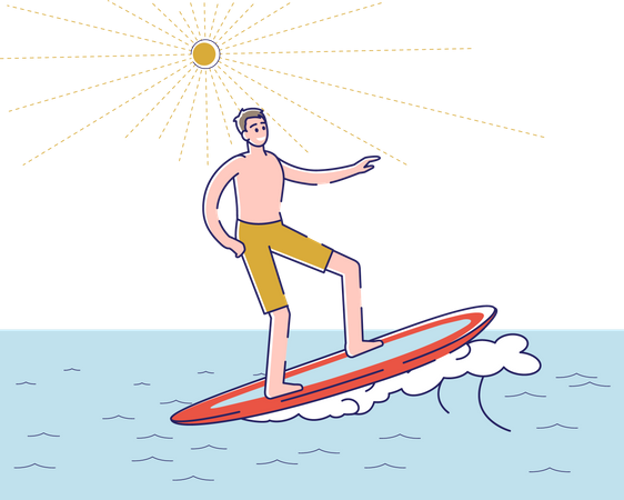 Surfer man on surf board riding ocean wave Illustration