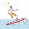 illustration riding ocean wave