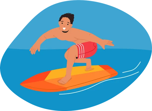 Surfer man on surf board riding ocean wave  Illustration