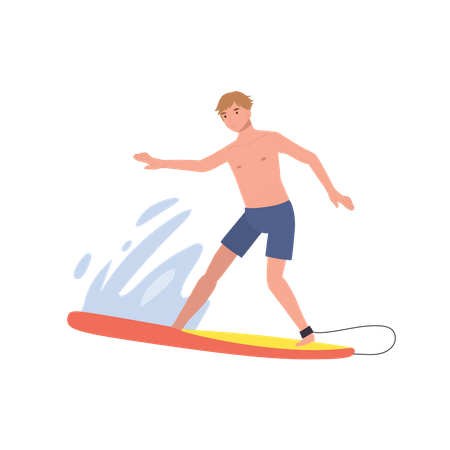 Surfer Mann reitet auf den Wellen  Illustration