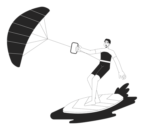 Surfer with kite standing on board  Illustration