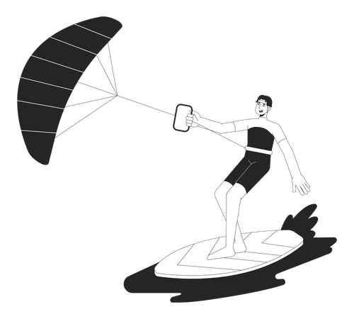 Surfer with kite standing on board  Illustration