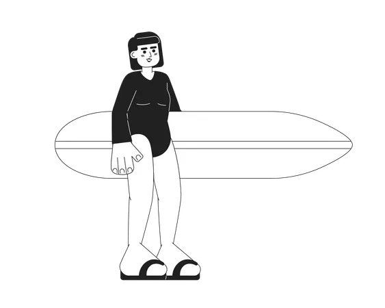 Fille de surfeur tenant une planche de surf  Illustration