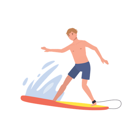 Homme surfeur chevauchant sur les vagues  Illustration