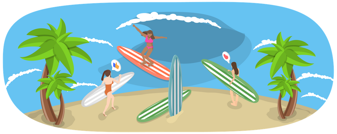 Surfeuses sur la plage  Illustration