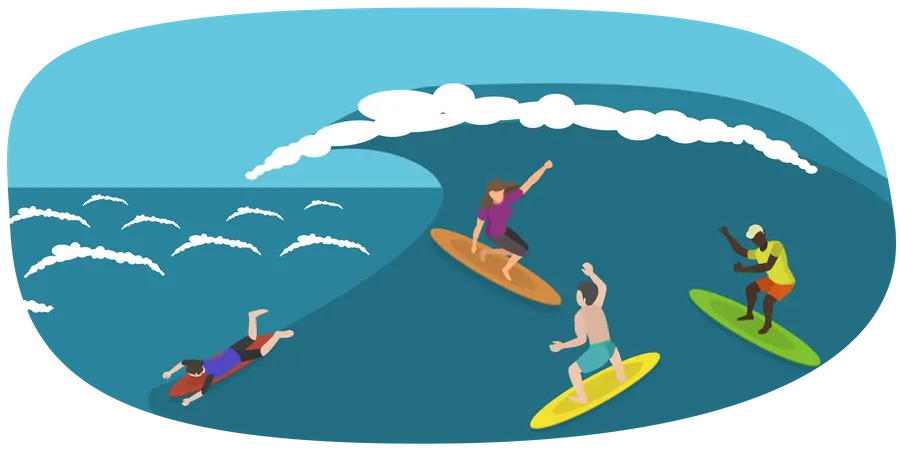 3 D Isometric Flat Vector Conceptual Illustration Of Surfing Summer Sea Activity Illustration