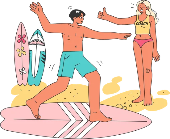 Surfing coching  Illustration