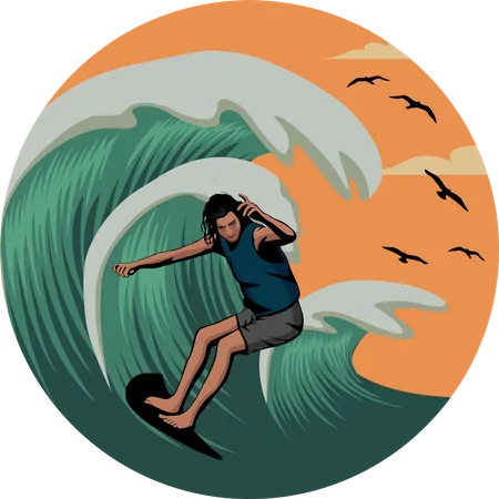 Surfing waves  Illustration