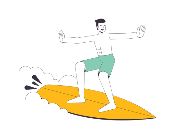 Homem surfista na onda  Ilustração