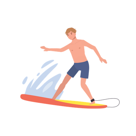 Hombre surfista cabalgando sobre las olas  Ilustración