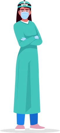 Surgeon Semi Flat RGB Color Vector Illustration Surgical Operations Specialist Medical Staff Young Hispanic Woman Working As Surgery Physician Isolated Cartoon Character On White Background Illustration