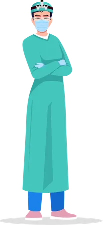 Surgeon Semi Flat RGB Color Vector Illustration Surgeon Professional Worker Hospital Staff Young Chinese Woman Working As Surgery Physician Isolated Cartoon Character On White Background Illustration
