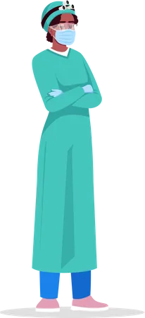 Surgeon Semi Flat RGB Color Vector Illustration Hospital Surgeon Professional Worker Young African American Woman Working As Surgery Physician Isolated Cartoon Character On White Background Illustration