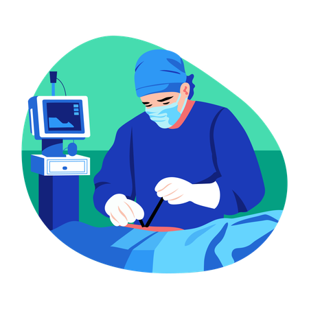 Surgeon carries out surgery in operation room  Illustration