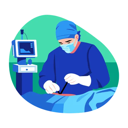 Surgeon carries out surgery in operation room  Illustration
