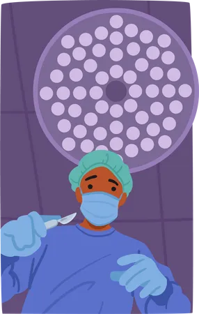 Surgeon Character With Closed Face Skillfully Wielding A Scalpel During Surgery  Illustration