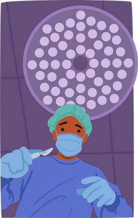 Surgeon Character With Closed Face Skillfully Wielding A Scalpel During Surgery  Illustration