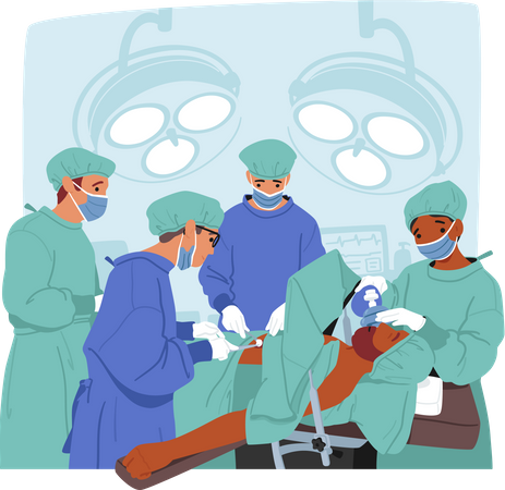 Surgeon Characters Team Perform Precise Incisions  Illustration