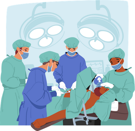 Surgeon Characters Team Perform Precise Incisions  Illustration