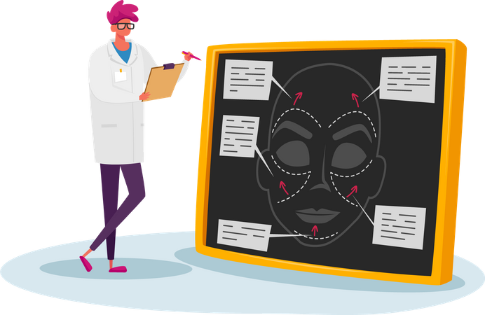 Surgeon Projecting Future Patient Appearance before Plastic Surgery  Illustration