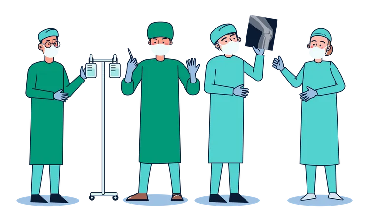 The Surgeon Team Analyzes The X Ray Images To Plan A Safe Surgery For Patients Undergoing Treatment Vector Illustration Flat Design Illustration