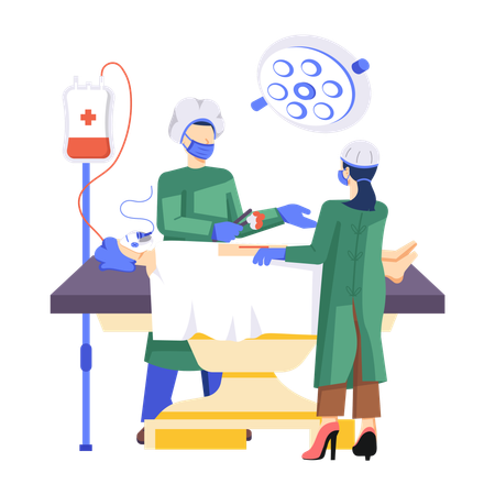 Surgeon team Doing Operation in OT Room  Illustration