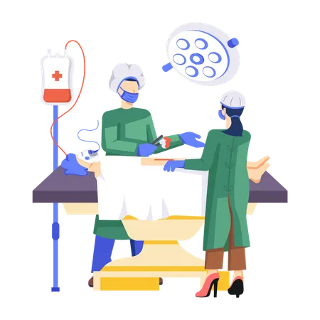 Surgeon team Doing Operation in OT Room  Illustration