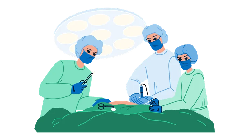 Surgery Operate Vector Doctor Hospital Surgical Health Room Patient Medicine Medical Technology Nurse Surgery Operate Character People Flat Cartoon Illustration Illustration