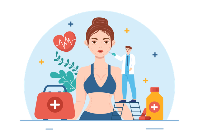 Surgeons Correcting Form of Woman Face  Ilustración