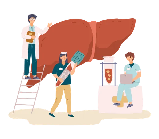 Surgeons doing Hepatitis diagnosis and treatment  Illustration