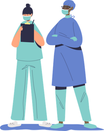 Surgery doctor and nurse standing Illustration
