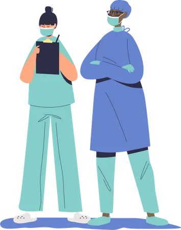 Surgery doctor and nurse standing Illustration