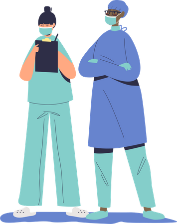 Surgery doctor and nurse standing  Illustration