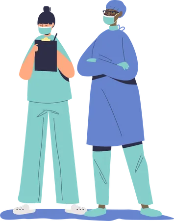 Surgery doctor and nurse standing  Illustration