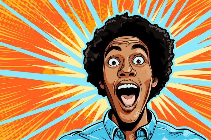 Surprised African American man Unbelievable news  Illustration