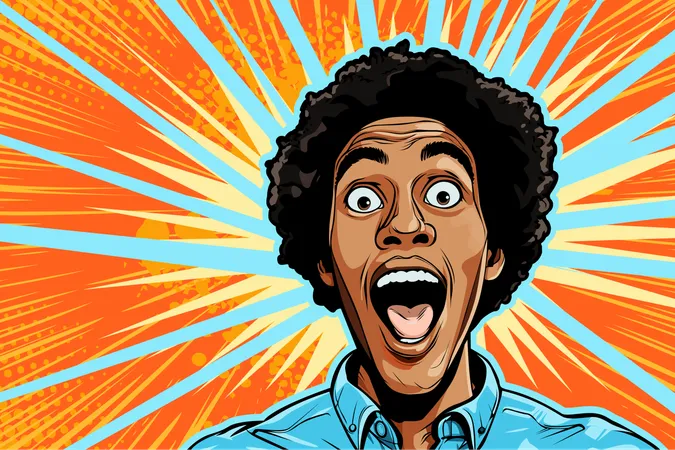 Surprised African American man Unbelievable news  Illustration