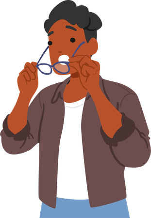 Surprised Black Male Character Holding Glasses With Open Mouth  Illustration