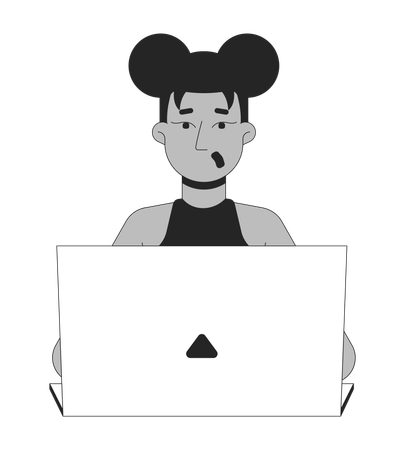 Surprised black woman working on laptop  Illustration