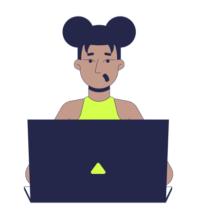 Surprised black woman working on laptop  Illustration