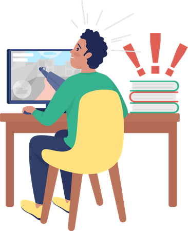 Surprised boy at computer  Illustration