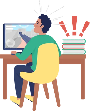 Surprised boy at computer  Illustration