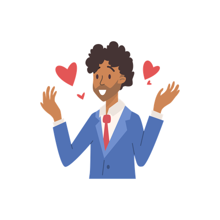 Surprised curly man in suit  Illustration