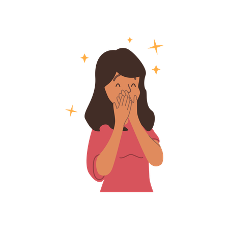Surprised excited woman covering her face  Illustration