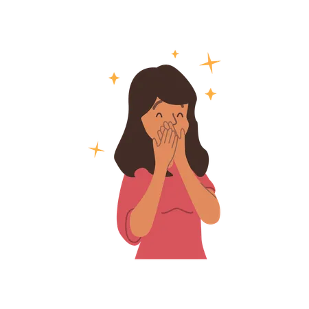 Surprised excited woman covering her face  Illustration