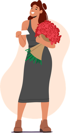 Surprised girl get valentine flower bouquet  Illustration