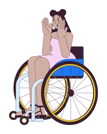 Surprised Latin American Woman In Wheelchair 2 D Linear Cartoon Character Disabled Hispanic Female Isolated Line Vector Person White Background Disability Inclusion Color Flat Spot Illustration Illustration