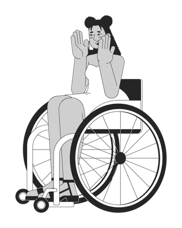 Surprised Latin American Woman In Wheelchair Black And White 2 D Line Cartoon Character Disabled Hispanic Female Isolated Vector Outline Person Disability Monochromatic Flat Spot Illustration Illustration