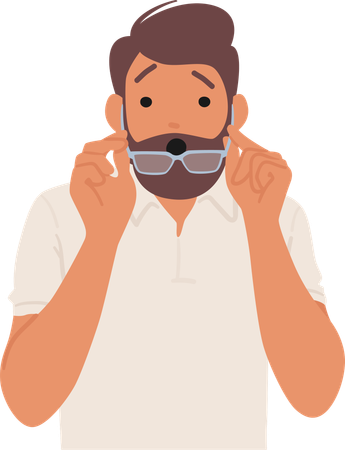 Surprised Man Adjusting His Glasses While Wearing Casual Attire  Illustration