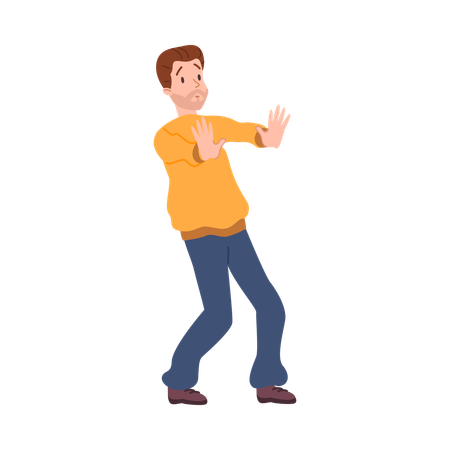 Surprised man leans back with arms outstretched  Illustration